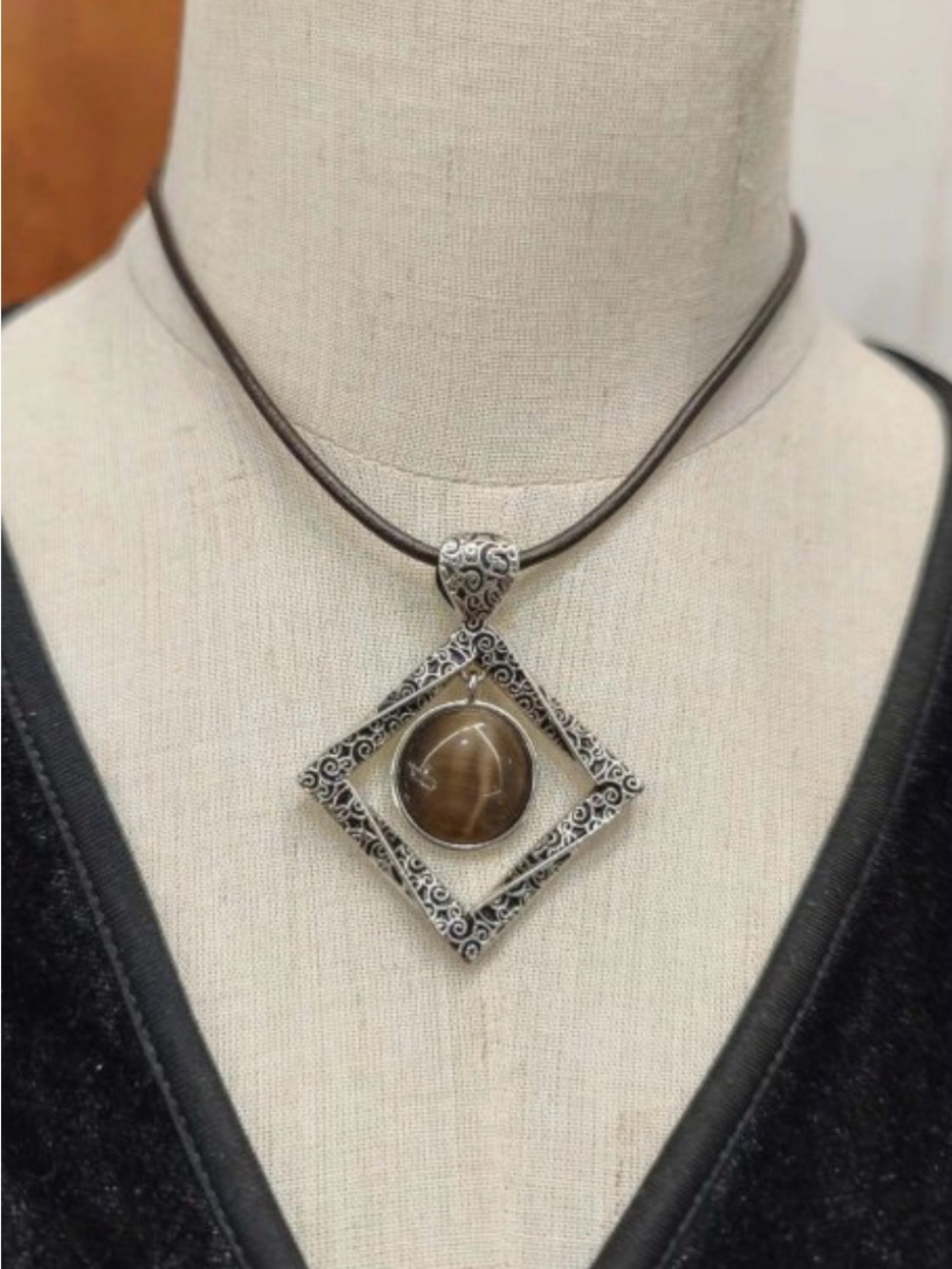 Lia Sophia Aspect Brown Tiger's Eye Silver/black Square Twist Design